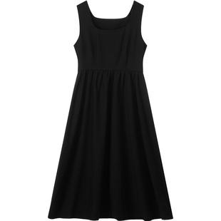 LAGOGO黑色简约淑女连衣裙女拉谷谷春季新款正装面试学院风背心裙