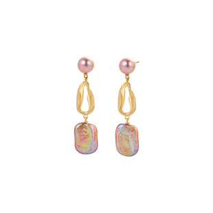 Amber Lollipop巴洛克珍珠耳环女淡紫色方糖耳钉独特高级感耳饰