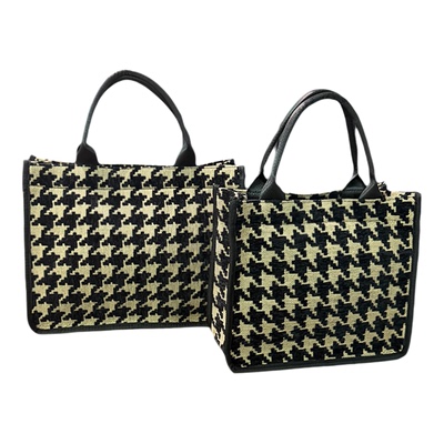 雾花秋冬千鸟格毛毡通勤手提包