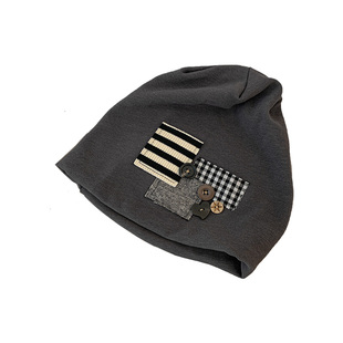 贴布纽扣堆堆帽女秋冬季日系大头围冷帽韩版显脸小黑色包头帽子潮