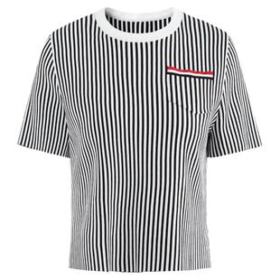 曼德诗黑白条纹针织衫女2026夏季新款短袖薄款内搭修身打底衫