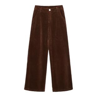 安可拉红秋冬阔腿裤灯芯绒高腰宽松直筒条绒纯棉显瘦中年妈妈长裤