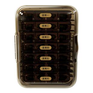 日本药盒便携式一周七天药品分装盒分药器随身药物吃药提醒小盒子
