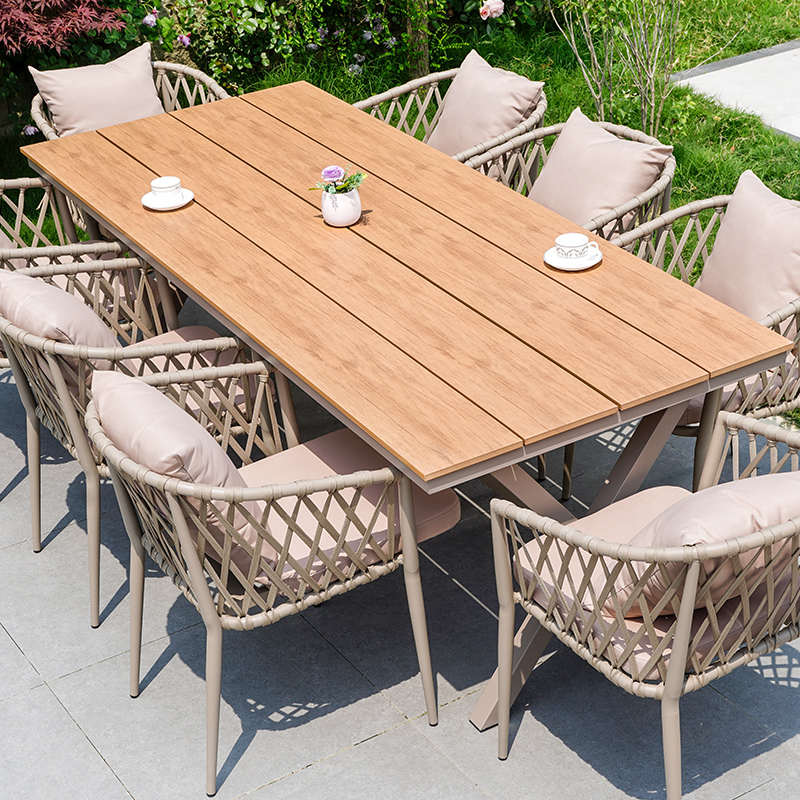 北欧户外桌椅别墅庭院花园藤编铝合金室外休闲简约露天塑木茶桌椅