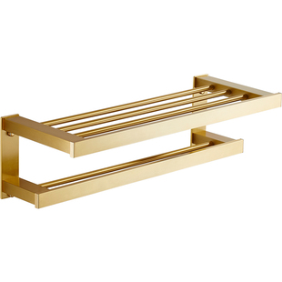 拉丝金色浴巾架壁挂欧式浴室免打孔加长挂杆金色毛巾架挂架置物架