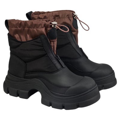 fed拉链时装靴冬季新款女靴加绒厚底短靴黑色户外靴女S0911-YA583