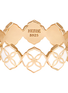 HERBE合璧 白瓷柿蒂纹样戒指细版东方白手工拉丝小众时尚通勤百搭