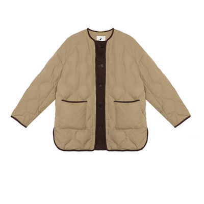 半圆原创女装[文艺]2025秋冬宽松圆领休闲葫芦绗缝拼色羽绒服女