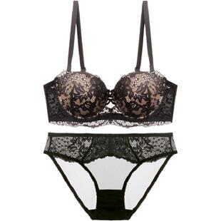 兰帕菲尔舒适内衣超薄款收副乳聚拢轻奢透气性感蕾丝法式文胸套装