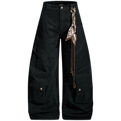 原创美式多口袋挂件水洗工装裤潮