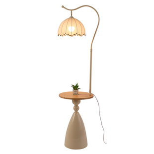 奶油风置物架一体落地灯客厅沙发旁边几摆件氛围灯卧室床头柜台灯