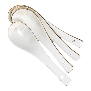 贝玉欧式骨瓷小汤勺子陶瓷创意可爱小勺子长柄饭勺家用汤匙调羹