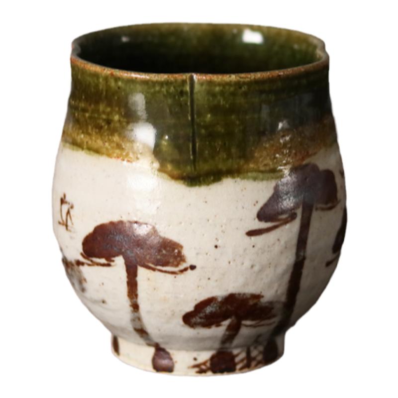 日本进口藏珍手绘陶日式织部茶杯