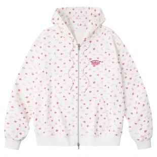 PSO Brand男装女装满幅碎花撞色连帽卫衣女款宽松拉链外套春季