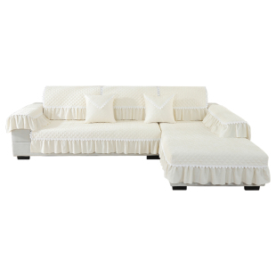 米白色高端欧式沙发垫四季通用雪尼尔真皮防滑沙发套罩巾全包定制