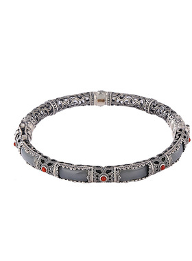 山予棠S925纯银南红和田玉白玉复古做旧蝴蝶无事牌镂空手镯银手环