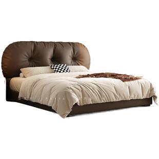 法式复古风吐司床现代简约主卧室2025款实木双人床网红储物真皮床