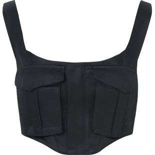 【折扣】RtA 女拼接网布缎布短款紧身胸衣式上衣