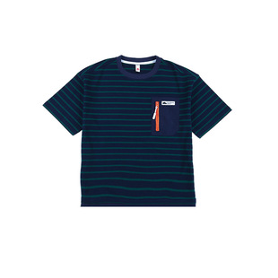 男童条纹短袖t恤26春装新款山系户外儿童撞色口袋短袖上衣半袖潮