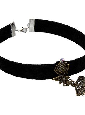 中古小众花扇玫瑰华丽麂皮绒颈带