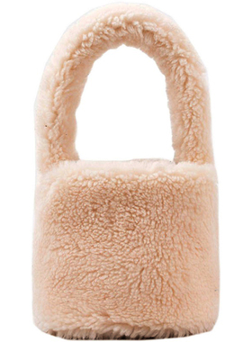 日系小众水桶包羊羔毛毛包包冬季2024新款ins手提可爱毛绒手拎包
