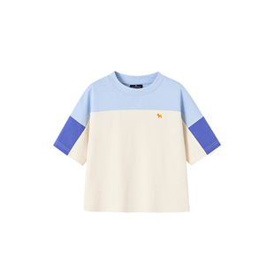 BLUEDOG蓝狗韩国夏季新款彩色拼接七分袖T恤夏装女童男童短袖