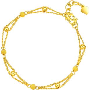 周六福黄金手链女足金转运珠光砂金珠双层手链计价送女友新年礼物