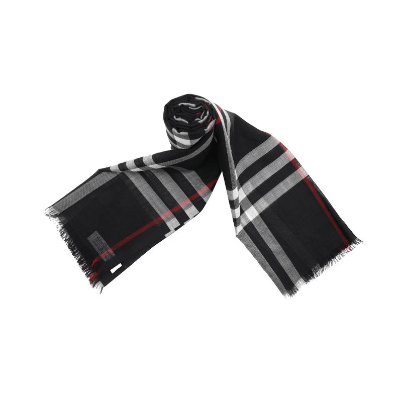 【自营】BURBERRY/博柏利女士格纹桑蚕丝羊毛混纺长款围巾披肩