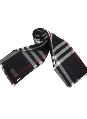 【自营】BURBERRY/博柏利女士格纹桑蚕丝羊毛混纺长款围巾披肩