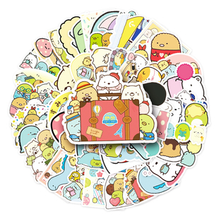 100张角落可爱生物贴纸ins风韩系卡通小动物图案装饰贴画手机壳手账笔记本保温杯拉杆箱自行车充电宝防水贴纸