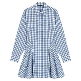 新品首降|Maje博主同款2026夏季新款女装格纹府绸长袖收腰衬衫裙