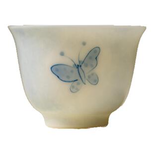 里作 青花手绘蝴蝶主人杯景德镇陶瓷茶杯家用功夫茶具高档品茗杯