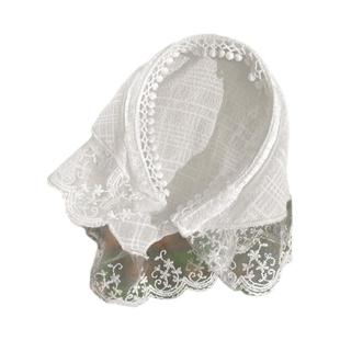 周也同款蕾丝三角巾发箍女田园风拍照头饰夏季包头头巾帽发带头箍