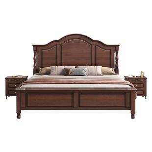 美式乡村复古罗马柱实木床1.8米双人床主卧2米大床气压高箱储物床