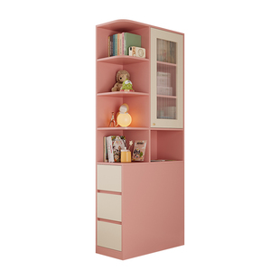 儿童卧室床头柜可爱粉色女孩房夹缝边柜墙角柜一体靠墙书柜置物架