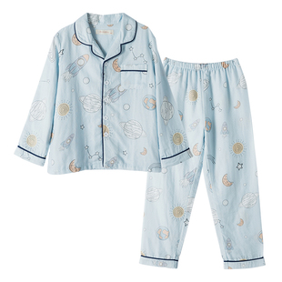 儿童睡衣长袖薄款男孩秋季纯棉纱布童装男童青少年春秋全棉家居服