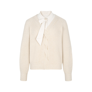 郁香菲拼接假两件毛衣女气质通勤秋冬优雅飘带领套头长袖针织衫