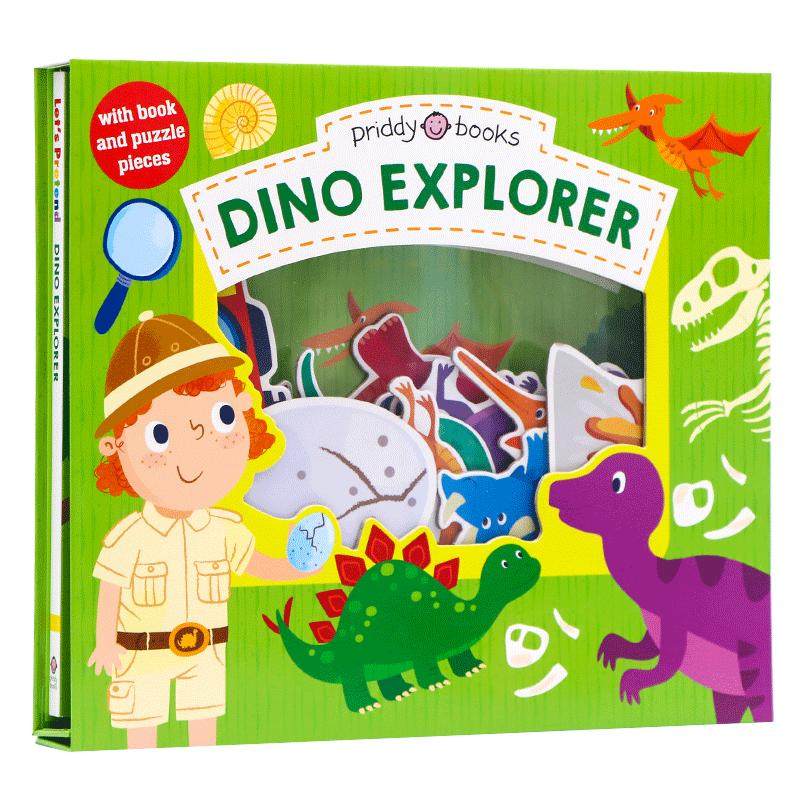 角色扮演系列 恐龙猎人Let's Pretend Dino Explorer互动拼图游戏书英文原版绘本玩具书翻翻操作书宝宝益智开发 精装纸板书3岁+