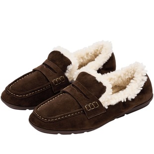 73hours女鞋pancake2025冬季新款保暖外穿乐福鞋加绒一脚蹬毛毛鞋