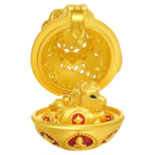 潮宏基五福马黄金珍珠吊坠足金转运串珠福袋马蛋硬金鎏彩可转动