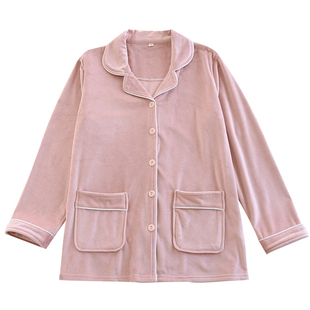 秋冬季海岛绒睡衣女单件家居上衣翻领长袖开衫弹力保暖珊瑚绒宽松