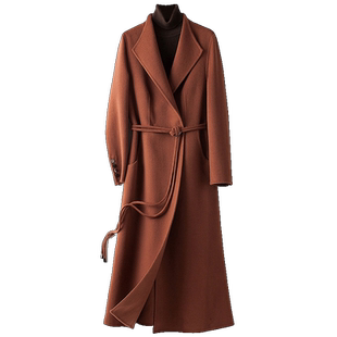 BXV美拉德双面羊毛大衣女中长款2026春新款系带高级感双面呢外套