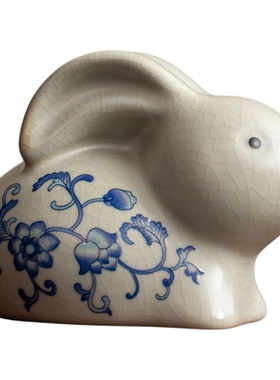 汝窑兔子茶宠摆件桌面家居饰品