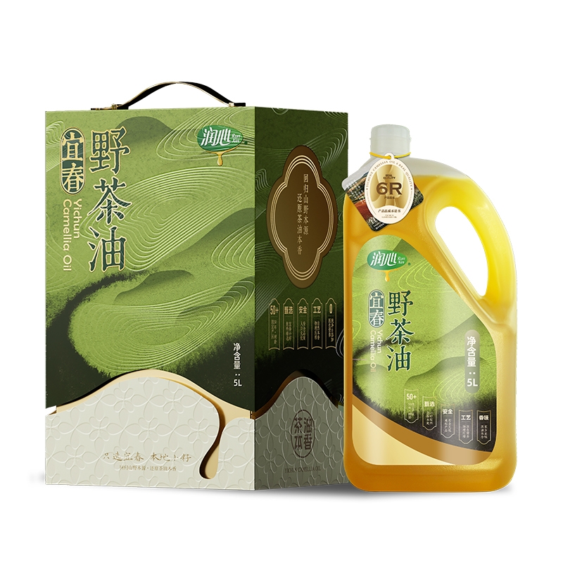 润心江西宜春野茶油5L礼盒装 物理压榨茶籽油一级小籽山茶油浓香