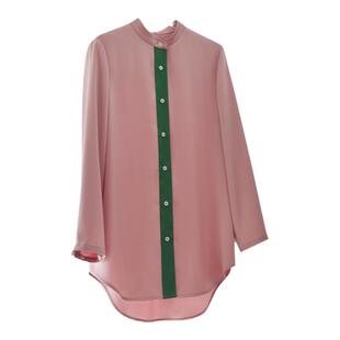 伊顿粉撞绿两穿重磅100%真丝桑蚕衬衫女长袖高级感缎面高端法式