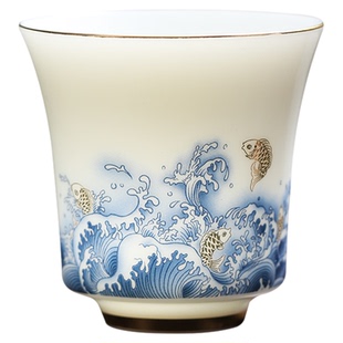 茶具茶杯酒杯陶瓷主人杯茶盏套装羊脂玉高档高级小泡家用功夫青花