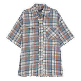 JUMPNEXT美式复古百搭经典格子衬衫衬衣男女宽松情侣夏季短袖外套