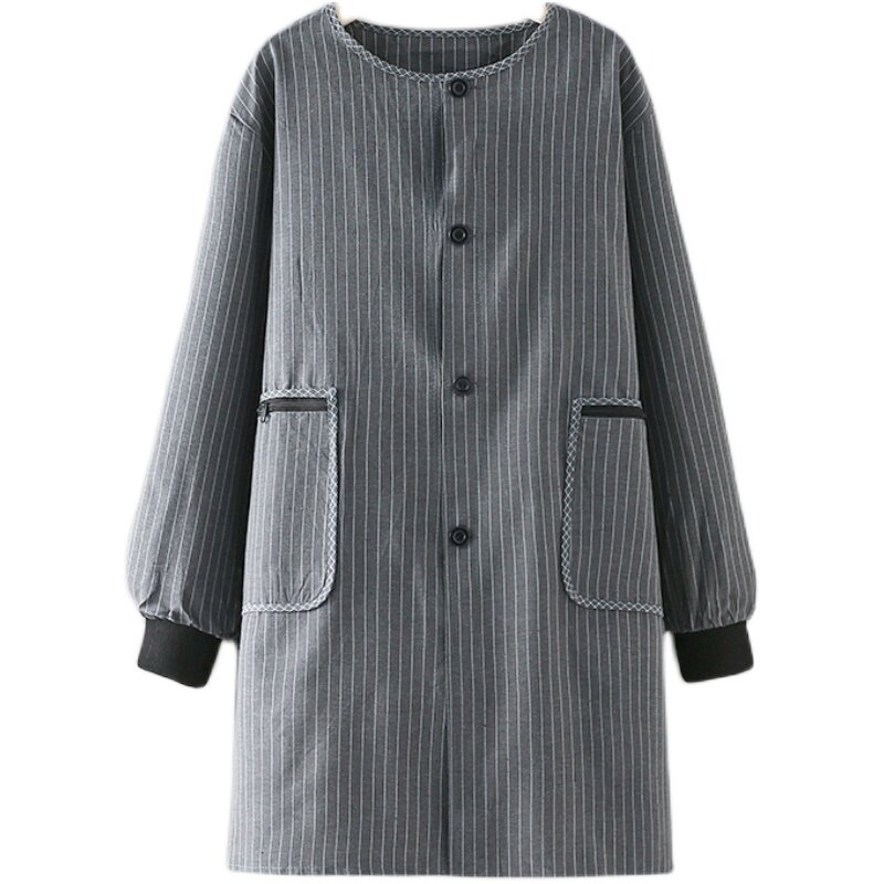 加肥女大人帆布长袖围裙正穿罩衣外套碎花布料工作服上班透气耐磨