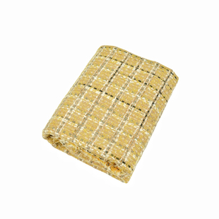 清新黄色格子小香风羊毛织亮丝粗花呢格子布料外套马甲粗纺面料A