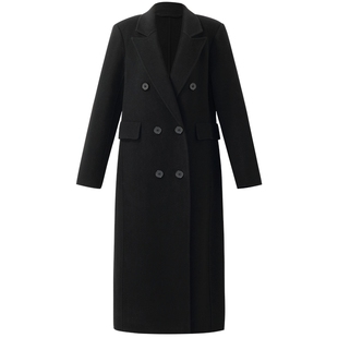 歌莉娅黑色羊毛羊绒大衣女秋冬新款长款双面呢外套1CSC6N2T0